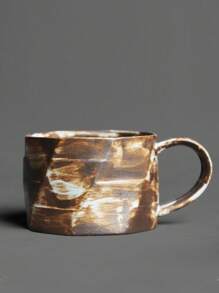 1pc 200ml Ceramic Retro Handmade Personal Coffee Cup, Home Use Coarse Pottery Creative Milk Tea Cup, Japanese Handcraft Coffee Mug, Afternoon Tea Cup, Ceramic Mug, Asymmetrical Mug Nordic Style