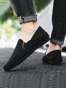 Men's Slip-On Loafers, New Summer Non-Slip Durable Flat Comfortable One-Step Men's Casual Outdoor Driving Shoes, Large Size Breathable Moccasins Fashion Luxury Deodorizing Canvas Sneakers, Contrast Color Woven Bottom Casual Slip-On Shoes