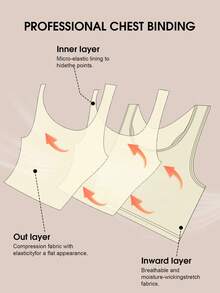 1pc Women Chest Binder Microshaping Bra, Flattens Bust, Invisible Side Clasp Sports Bra Chest Wrap Shaping Top - Beige - View 8