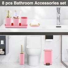 Pink Bathroom Accessories Set 8 Piece Pink And Gold Bathroom Set, Bathroom Sets With Stainless Steel Trash Can,Toilet Brush,Toothbrush Set,Soap Dispenser - Burgundy - View 7