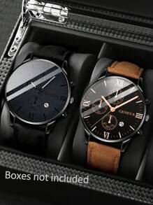 4/2pcs Luxury High-End Men's Quartz Watch, Zinc Alloy Strap And Leather Strap, Perfect Gift For School, Graduation Ceremony Or Any Occasion, Perfect For Brothers To Wear, Ideal Gift For Men - Suitable For Various Occasions To Wear
