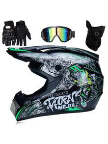 Casco de Motocross Profesional con Gafas y Guantes – Para Niños y Adultos, Off Road, Dirt Bike, con Cubierta Facial - Multicolor - Ver 2