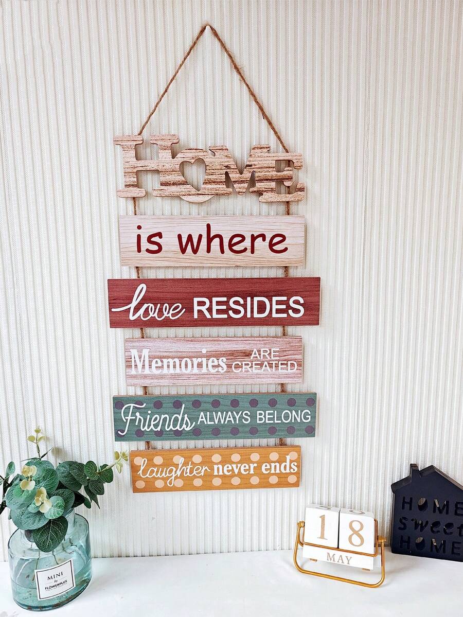 1 pezzo Decorazione in legno con scritta in inglese "casa", adatta per stanza, camera da letto, decorazione per il ritorno a scuola, regalo per amici, colleghi, compleanni - Multicolore - Visualizzare 1