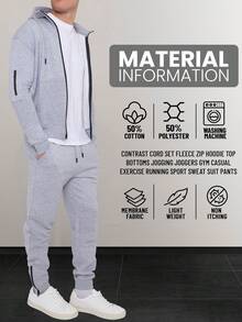 LoveMyFashions Men's Hooded Sports Casual Tracksuit Set Zippered Warm Sweatshirt And Pants Two Pieces Set Outdoor Sports Travel - Grey - View 3