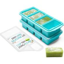 Silicone Freezer Tray With Lid - Soup Freezer Container Molds - Large Ice Cube Tray- Makes 8 Perfect 1 Cup Portions Cubes, 2-Pack Freezer Storage  Soups  Meal Prep - Oven  Dishwasher - - 1 cốc, màu xanh - Xem 12