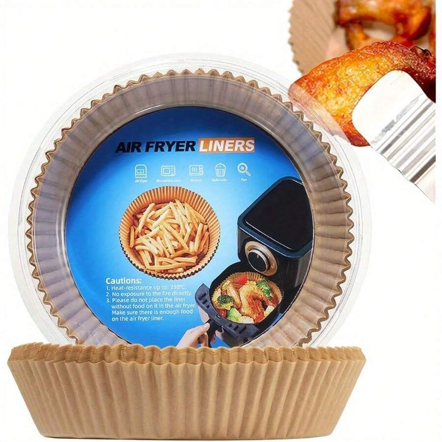 100Pcs Air Fryer Disposable Paper Liner Fits 3-5QT Non-Stick Air Fryer Parchment Air Fryer Baking Microwave Basket Oil Resistant Oil Resistant Baking Parchment Thick (Round, 6.5 Inches)