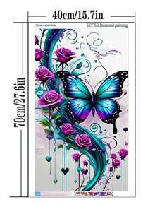 1 Stück DIY Diamant Malerei Set - Blumen & Schmetterling Design, Heimdekoration, Vollbohrung, 30*50cm / 40*70cm