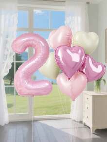 8 个 18 英寸奶油白色、焦糖色、粉色铝箔数字气球，18 英寸粉色、奶油白色、焦糖色、咖啡色心形气球，40 英寸 0-9 氦气数字气球，适用于生日派对、1 岁生日装饰 - 多 - 查看 19