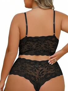 Floral Lace Lingerie Set High Waist Sleepwear Bra And Panty 2 Piece Nightwear 2025 Back-To-School Season Fall Pjs - 加黑色 - 查看 2
