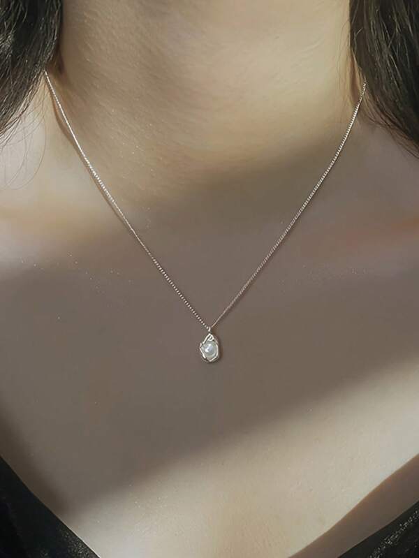 1 Stück elegante künstliche Perlen Anhänger Halskette, moderner minimalistischer Schlüsselbein Kette, vielseitig für täglichen oder festlichen Schmuck, für Frauen