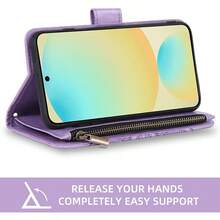 HMXQYAsuwish Phone Case For  Galaxy S24 FE 5G Wallet Cover With Tempered Glass Screen Protector And Flower Leather Flip Credit Card Holder Stand Cell Accessories S 24 EF S24FE 24S Women Men Purple6196 - Màu tím - Xem 3