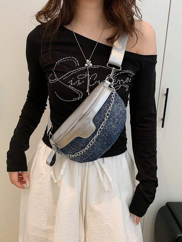 Fashionable Fish Scale Pattern Waist Bag & Shoulder Crossbody Bag For Women