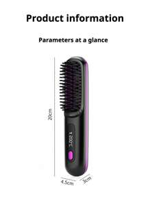 PinkSings Cordless Hair Straightener Brush With LCD Display Temperature Adjustable, Portable Mini Straightening Brush For Travel, Negative Ion Hot Comb For Women Styling Hair Styler, Anti-Scald, Ceramic Coating