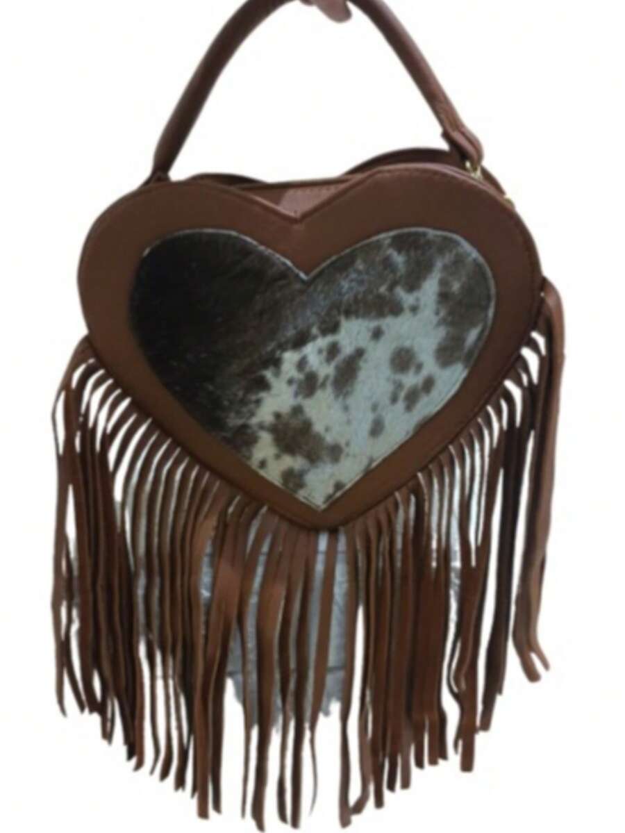 Bolsa de piel genuina con pelo original de vaca - Café - Ver 1