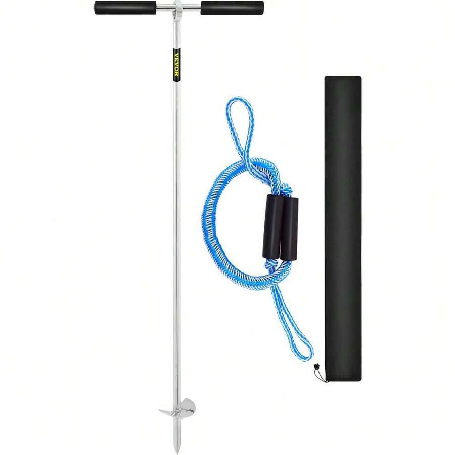 36\" Stainless Steel Sand Anchor Auger With Removable Handle, Bungee Line & Carry Bag For Beach, Jet Ski, PWC, Pontoon, And Kayak Use - Silver - View 1