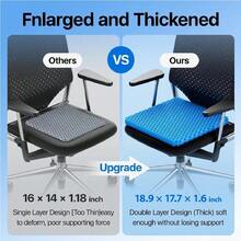 Gel Seat Cushion, Cooling Seat Cushion (Super Large & Thick), Breathable Honeycomb Design Absorbs Pressure Points Seat Cushion, Gel Cushion For Office Chair, Home Car Seat Cushion For Wheelchair - 藍色 - 查看 4