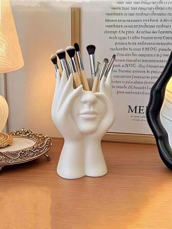 1pc Creative Human Body Shaped Multifunctional Desk Organizer Pen Holder Makeup Brush Holder Decorative Accessory