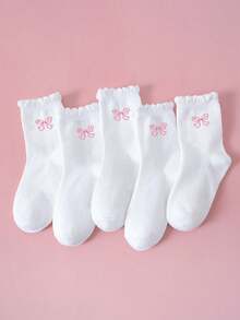 5/1 Đôi tất thể thao ren cho trẻ em/bé gái, thiết kế nơ hồng dễ thương, tất dài đến bắp chân mềm mại, thoáng khí, thấm hút mồ hôi, thời trang, phù hợp cho học sinh, mặc hàng ngày, làm quà tặng, du lịch, mùa xuân/hè. - Nhiều màu - Xem 6