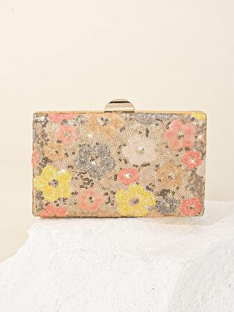 Multi-Colored Flower CrossbodyClutch Stylish Purse For Women, FashionRetro Chain Evening Bag, Mini Box Bag For Party Girls, Bride, College StudentsRookies & White-Collar Workers ForParty, Prom, Wedding, Perfectly Matching With Prom AccessoriesExquisite Floral Bag For Women