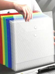 50pcs, Mixed Color + White, Clear A4 File Bag, Button Storage Bag, For Office Organizer And File Bag, Back To School Supplies