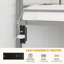 IKIFLY Full Over Full Bunk Beds With LED Lights And Charging Station, Heavy Duty Metal Full Size Bunk Bed Frame, Safety Guardrail & 2 Ladders, Space-Saving Design, No Box Spring Needed, Black/White/Silver Grey/Pink - Xem 8