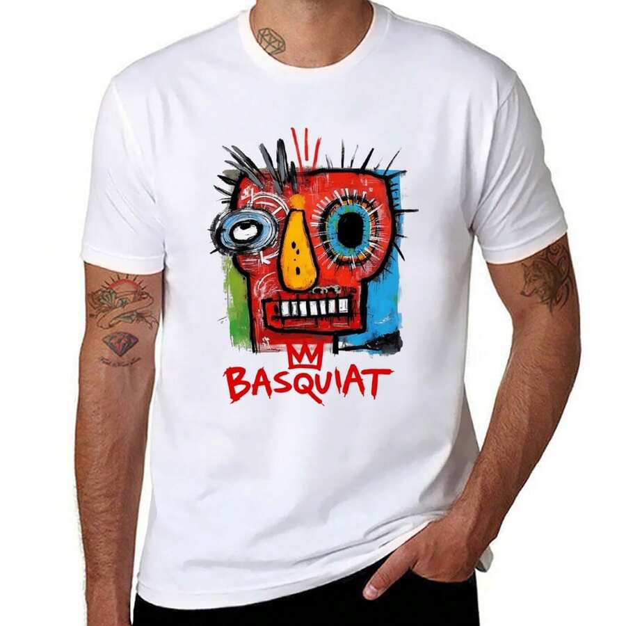 Cool Graphic T-Shirts For Men - Jean And Michel Artist Basquiat Oversized T Shirt Loose Fit Vintage Washed Short Sleeve Tee For Men Women - 白色 - 查看 1