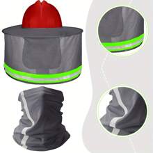 Set Of 3 - Summer Sun Protection Hat, Breathable Full Brim Mesh Neck Cover With Bandana Headband & Arm Sleeves, Adjustable Strap For Outdoor(No Helmet Included)