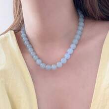 1pc Natural Aquamarine Stone Beaded Necklace, Handmade Jewelry, Minimalist Design, Fashionable & Versatile Choker For Women