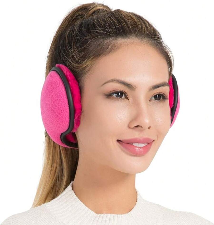 Foldable Fleece Ear Warmers For Outdoor Skiing - 亮粉紅色 - 查看 1