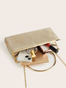 AIBBYDAR 香槟色闪光褶皱手提包，适合搭配晚礼服，配有可拆卸金属肩带、方便的化妆包和钱包，非常适合派对、婚礼和活动 - 香檳色 - 查看 8