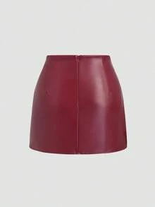 Zalla Faux Leather Skirt – Mini Skirt With Front Draping | Sexy & Stylish For Winter - 紫紅色 - 查看 2