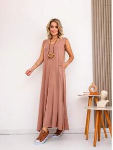 Women's Long Dress With Side Slit Plus Size - 米色 - 查看 1