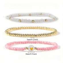 Juego de 3 piezas Pulseras tejidas a mano DIY, pulsera de cuentas multicolor con forma de corazón, set versátil para combinar, apropiado para vacaciones en la playa, fotos en la calle, fiestas, graduación, regalo de joyería