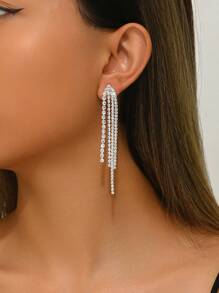 1 par de pendientes largos tipo dangle con cristales y flecos al estilo francés retro para mujeres, perfectos para complementar vestidos de fiesta y de gala