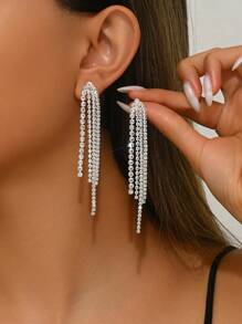 1 par de pendientes largos tipo dangle con cristales y flecos al estilo francés retro para mujeres, perfectos para complementar vestidos de fiesta y de gala