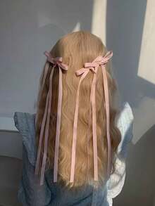 10 件女士涤纶彩色蝴蝶结发夹流苏长尾蝴蝶结发夹蕾丝，优雅，仙女发饰，适合日常使用，扁平爪夹，发夹，发夹 - 彩色 - 查看 4