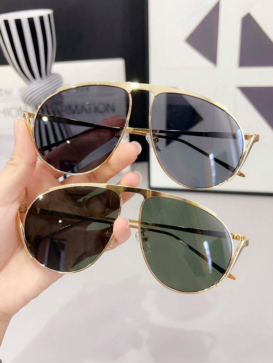 1 件女士复古眼镜，适合户外活动、驾驶、防晒、时尚日常搭配、海滩度假飞行员形状太阳镜 - 彩色 - 查看 1