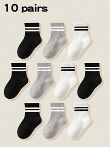 20/10/5 Pairs Kids Sports Socks, Classic Black/White/Gray Children Socks With New York, Good Vibes Letter Patterns, Skin-Friendly Soft Comfortable Breathable Fashionable Casual Crew Socks, Suitable For Back To School, Holidays, Outdoor Sports, Travel, Daily Matching, Random Color Delivery - Multicolor - View 2
