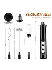 3-In-1 Electric Milk Frother Handheld With 3 Whisks - USB Rechargeable, 3-Speed Adjustable Foam Maker For Coffee, Latte, Cappuccino, Cake, Egg, Hot Chocolate | Portable Drink Mixer, Whips Cream, Eggs, Blends Ingredients, Plastic, Lithium Battery Powered Kitchen Tool 800mAh - 1pc - View 3
