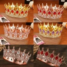 1pc/ Gold Drop Bridal Round Tiara, Suitable For Wedding Dress Decorative Tiara, Party Tiara, Birthday Cake Top Decoration, Bouquet Decoration