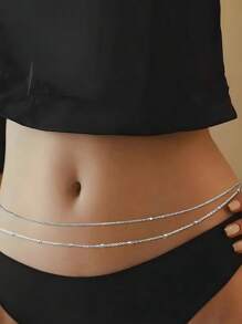 1 pieza Cadena de cintura con doble capa de cuentas de moda, cadena de metal para el Body, cadena de vientre, accesorios de cintura