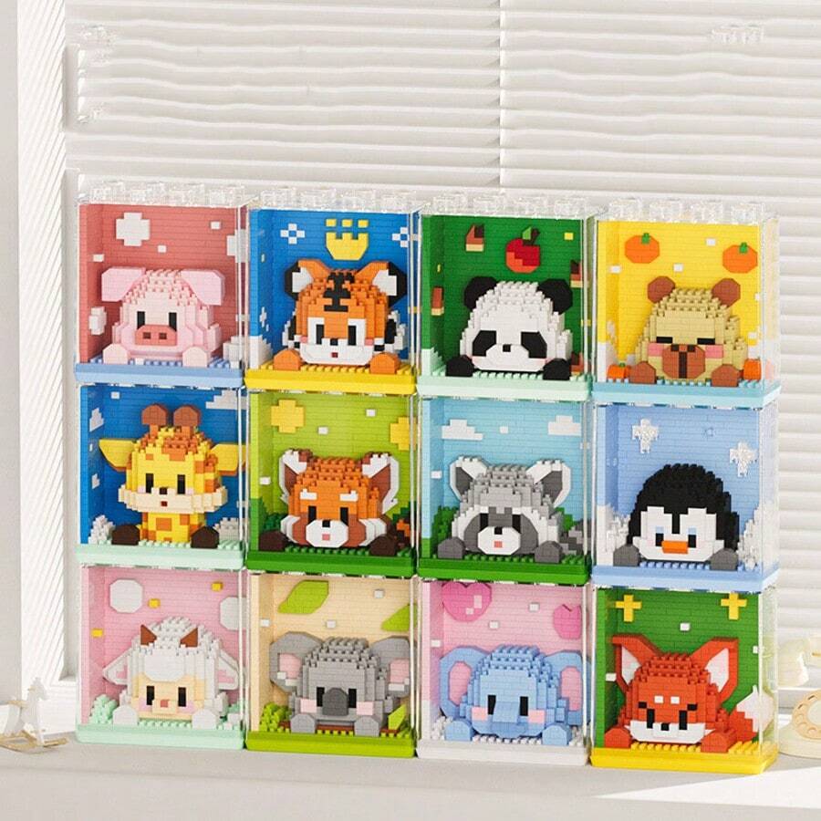 Animal Model Building Block Toys, Panda, Raccoon, Sheep, Elephant, Hamster, Penguin, Giraffe, Tiger Tabletop Decor, Gift For Halloween, Thanksgiving, Christmas, Birthday - Clear - View 1