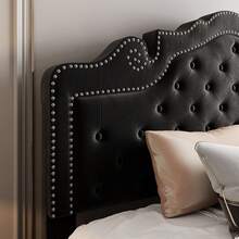 Full Size Platform Bed Frame With Adjustable Velvet Tiara Headboard, Upholstered Diamond Button Tufted, Wood Slats Support, No Box Spring Needed, Black - Negro - Ver 8