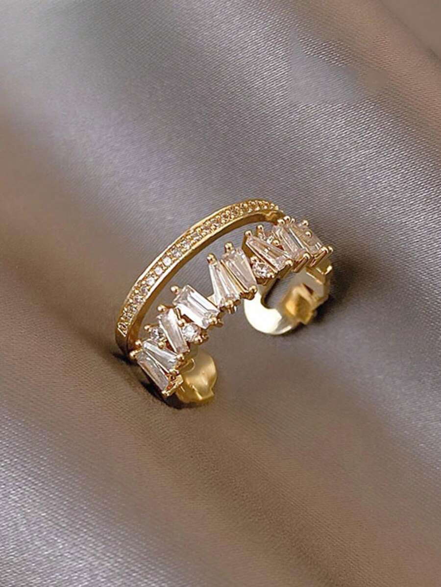 1Pc New Fashion Women's Luxury Gold Zirconia Ring Simple Hollow Heart Shape Cross Open Joint Ring Wedding Party Elegant Jewelry Gift