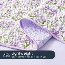 - Floral Quilt Set, Coquette Cottagecore Shabby Chic Flower For Women Teen Girls, Reversible Lightweight Bedspread Coverlet, 3 Pieces, Purple White, Queen/Full Size - 紫色 - 查看 7