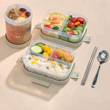 Large Capacity Transparent Plastic Compartment Lunch Box With Handle, Portable Sealed Leak Proof Bento Box, Multi Grids Fruit Salad Lunch Container, Microwave Heated Divided Food Storage Box, Suitable For Student And Adult Use In School, Office, Outdoor Camping, Picnic, Travel