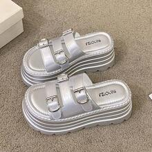 厚底ウェッジスリッパ女性用 2025 新作夏アウター高級感外国風カジュアルハイヒール高さアップ一言サンダル - シルバーカウンターバージョン - チェックする 6