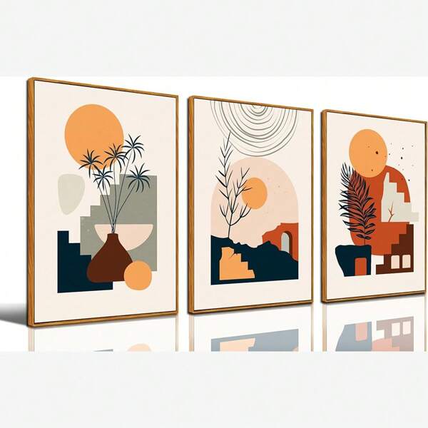 3PCS ZHAOSHOP Bohemian Art Wall Decoration - Green Canvas Bedroom Wall Art -