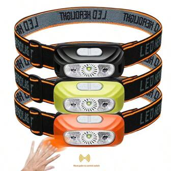 42g Ultralight USB Rechargeable Headlamp With Gesture Sensor, 15cm Waving To Activate, High Transparency Lens For Bright Beam, Perfect For Camping, Cycling, Fishing, And Night Running