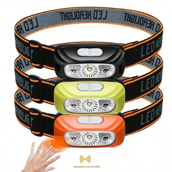 42g Ultralight USB Rechargeable Headlamp With Gesture Sensor, 15cm Waving To Activate, High Transparency Lens For Bright Beam, Perfect For Camping, Cycling, Fishing, And Night Running